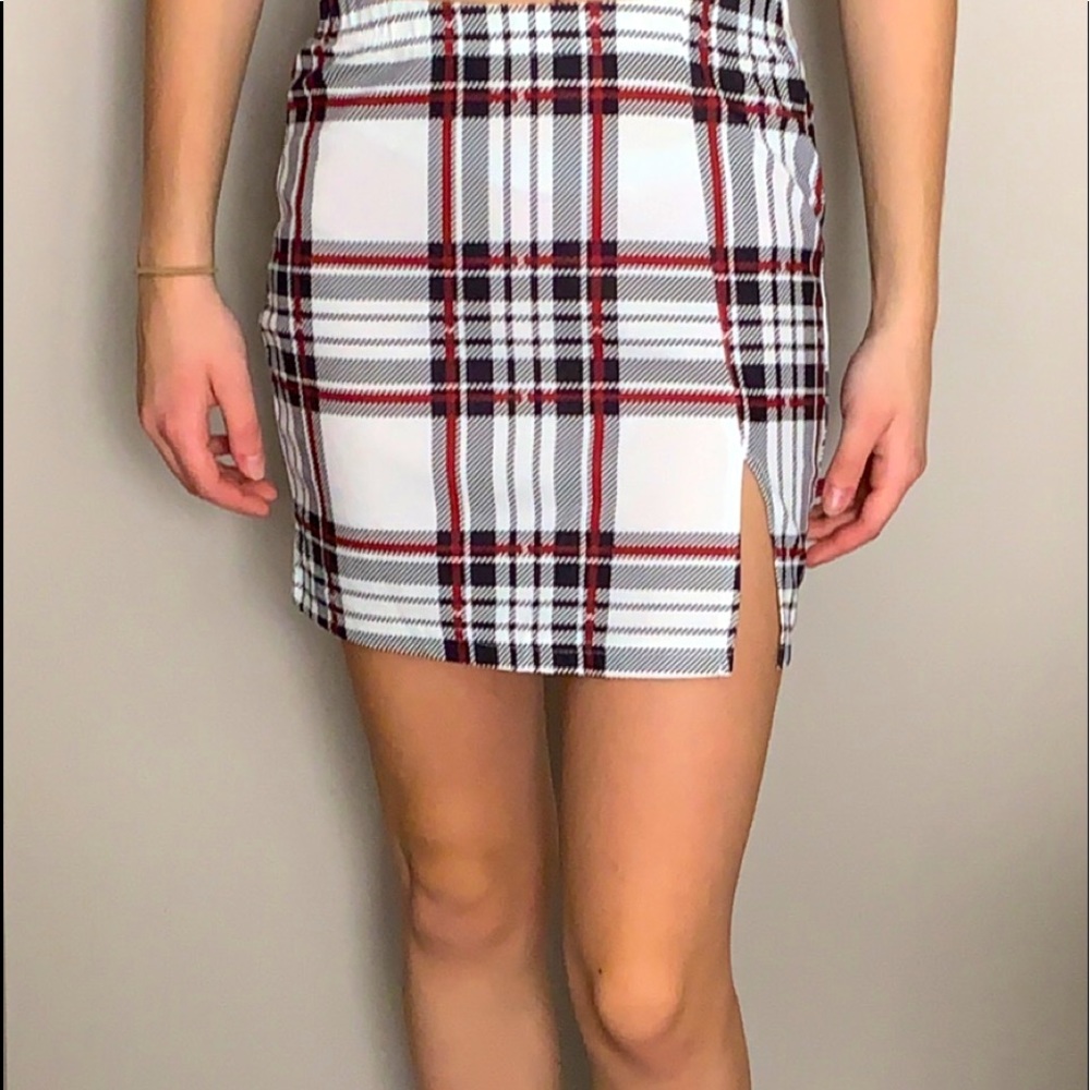 Tartan Slit Hem skirt/ Shein